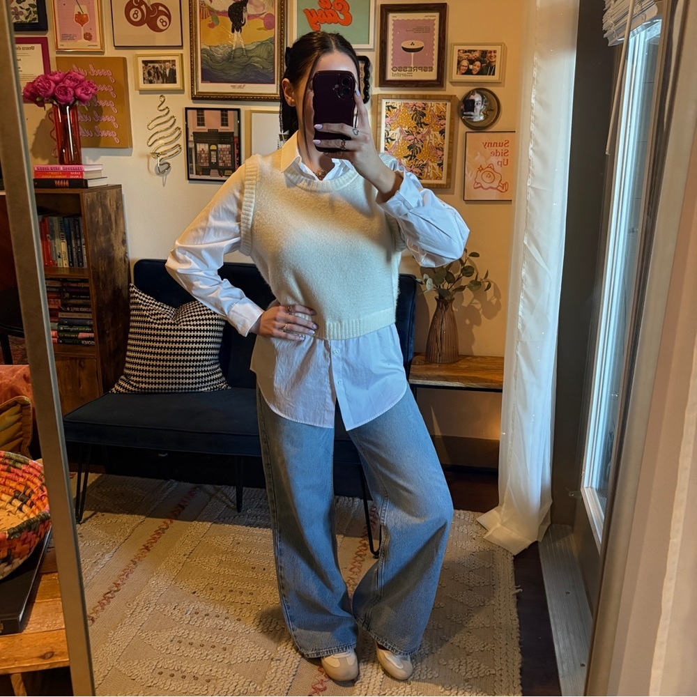 NEW OPEN EDIT Layered Sweater Vest Top Ivory - Picture 2 of 10
